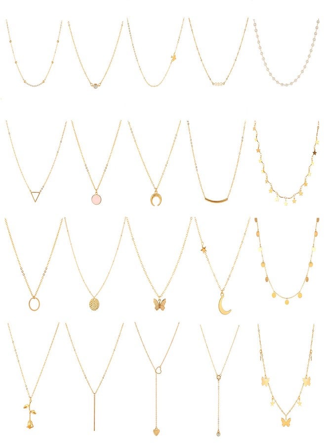 Honsny 20PCS 14K Gold Plated Choker Necklaces for Women, Dainty Gold Diamond Coin Pearl Pendant Simple Chain Necklace Set Cute Gold Layered Necklaces for Women Teen Jewelry Gifts - Image 1